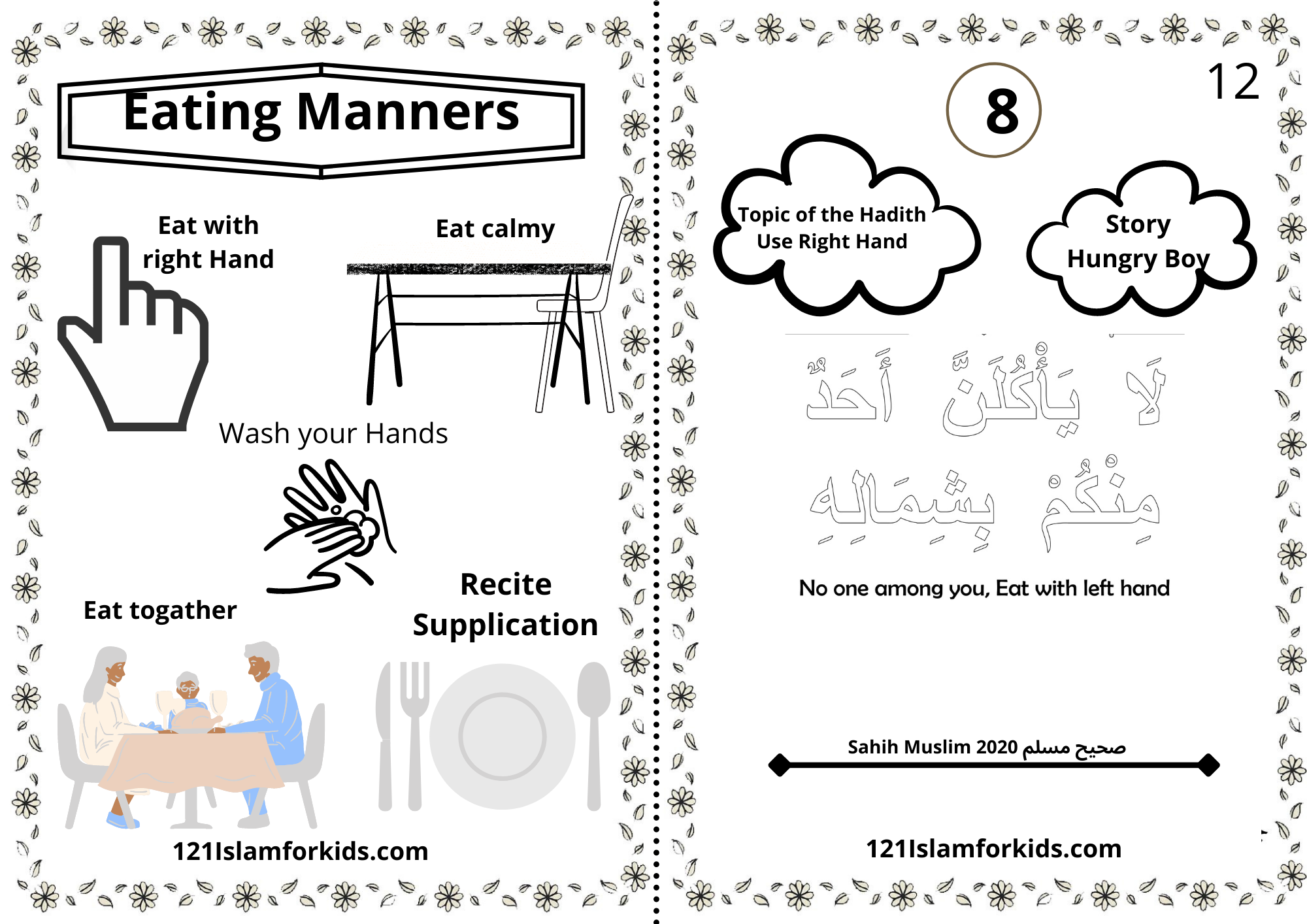 Hadith no8|Eating manners in Islam with Free story and Worksheets