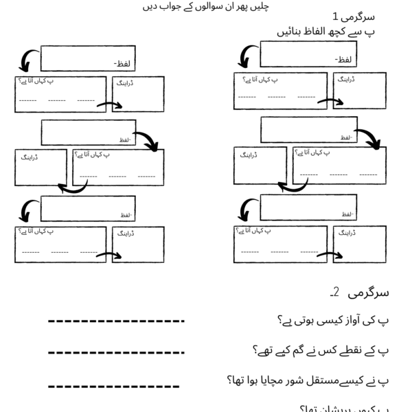 پ کی پریشانی Haroof-e-Tahaji NO3 |Free worksheets, story, video.