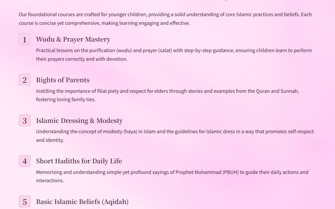 Summer Islamic courses for kids